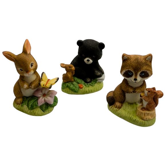 Vintage HOMCO Forest Friends (1418) Porcelain Animal Set Bear Raccoon Rabbit - Picture 2 of 9